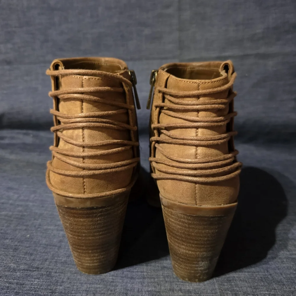 Jessica Simpson Brown Leather Ankle Boots Size 8M - Picture 3 of 7